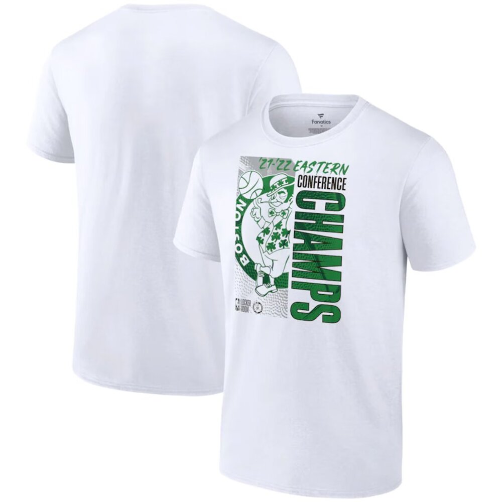 Fanatics White Tee with Green 'CHAMPS' Vertical Graphic